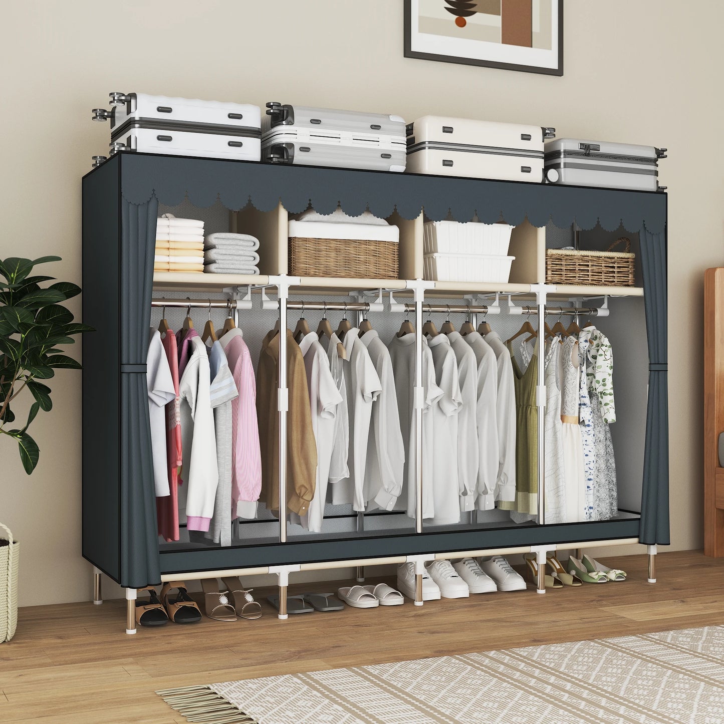 79 Inch Wide Walk-in Closet with Drawers, Large Portable Wardrobe with Included Dust Cover, Storage for Bedroom Apartment