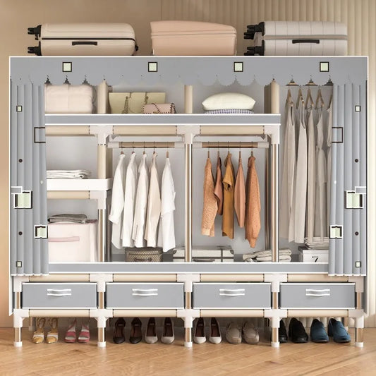 ArluKin Portable Wardrobe Freestanding Closet With Multicolor Fabric Cover
