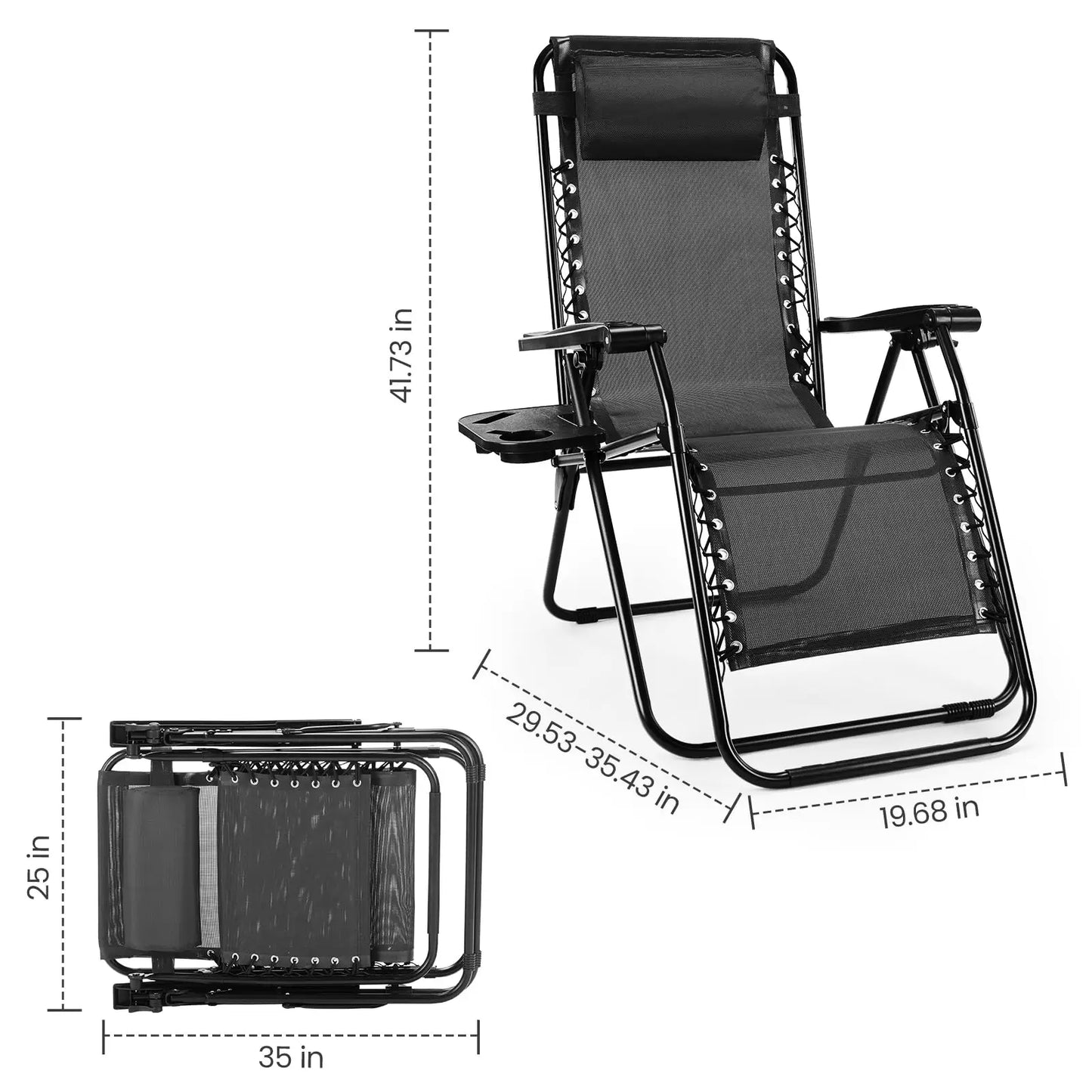 JHK Zero Gravity Portable Recliner Outdoor Patio Cup Holder Trays