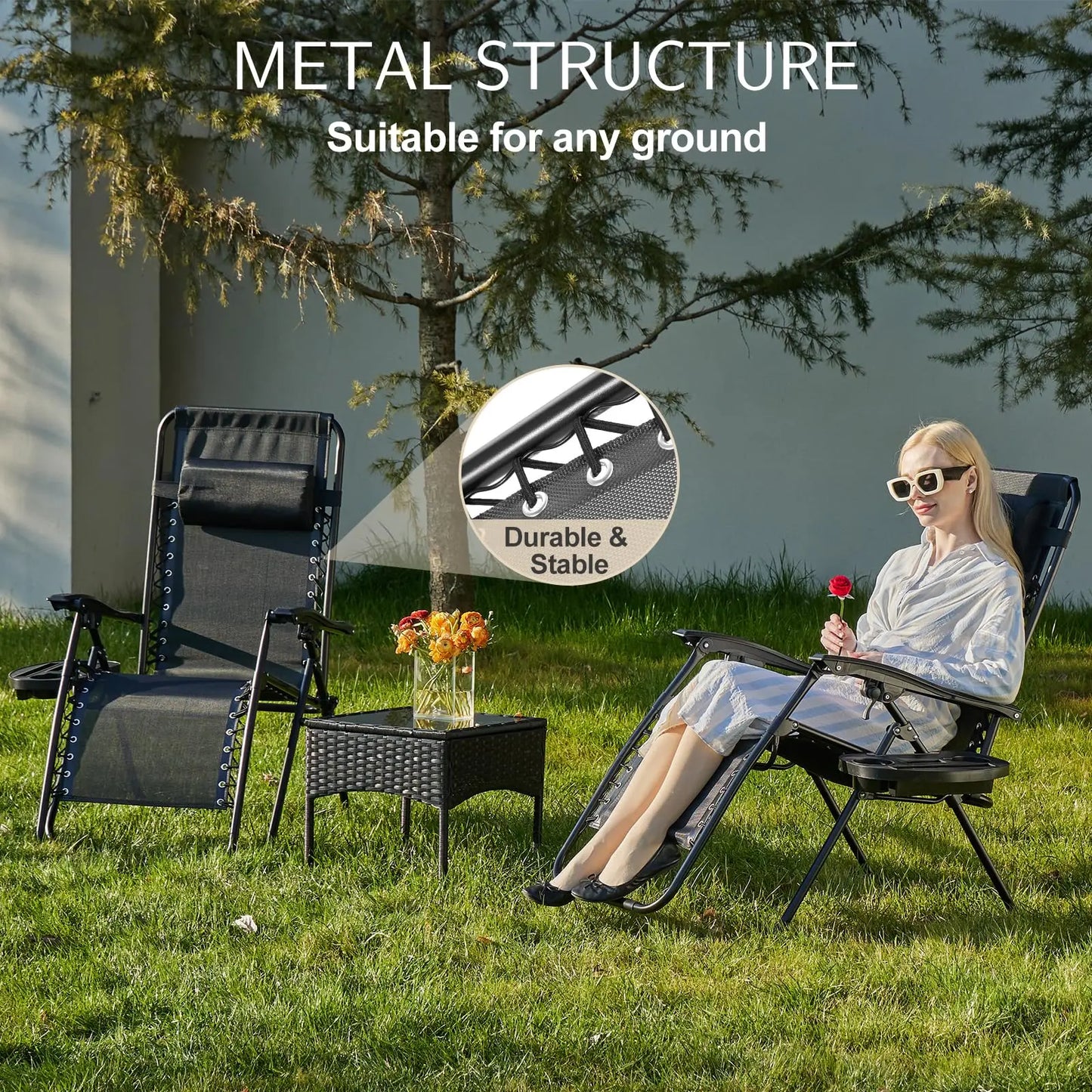 JHK Zero Gravity Portable Recliner Outdoor Patio Cup Holder Trays