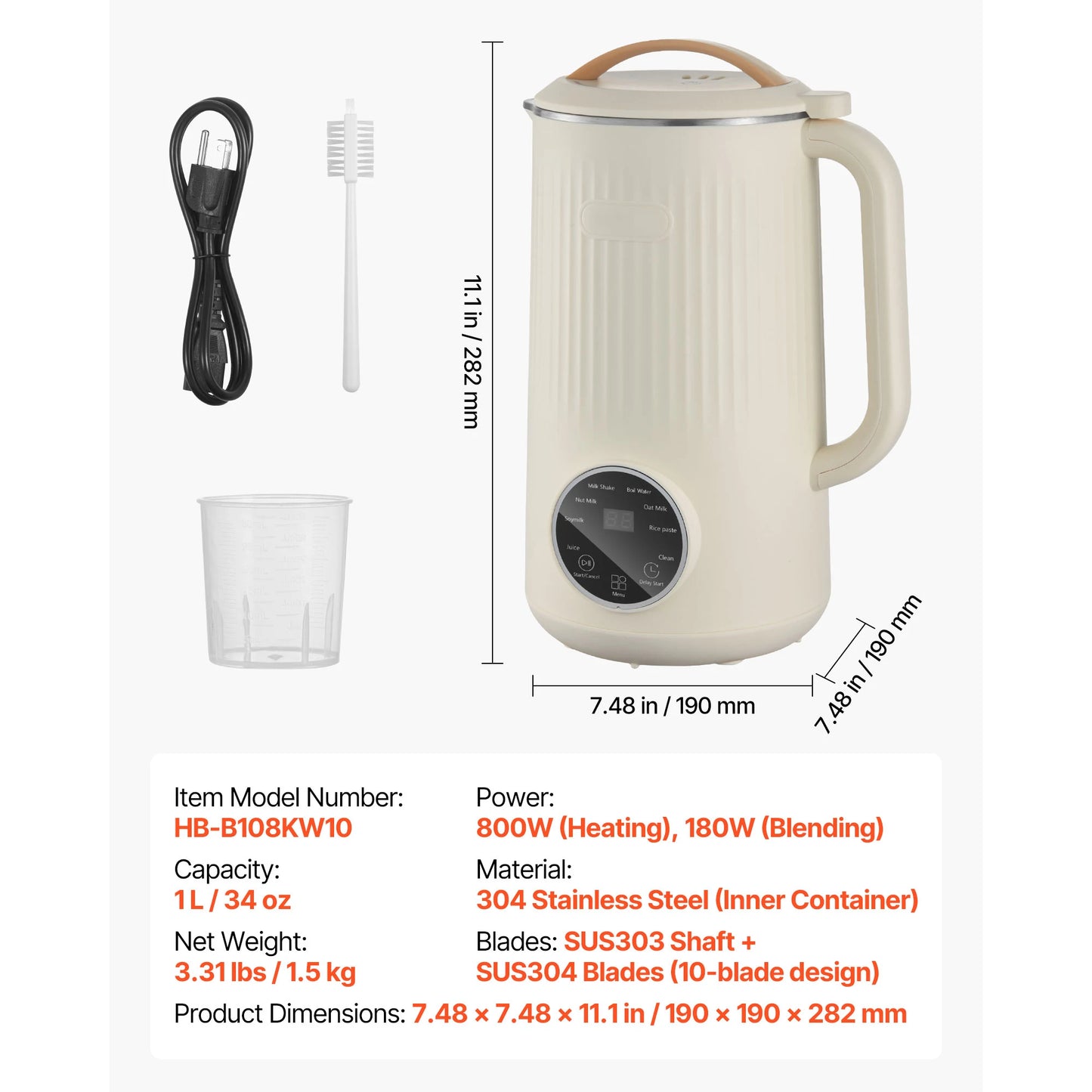 VEVOR 8-in-1 Nut Milk Maker With Self-Cleaning Function