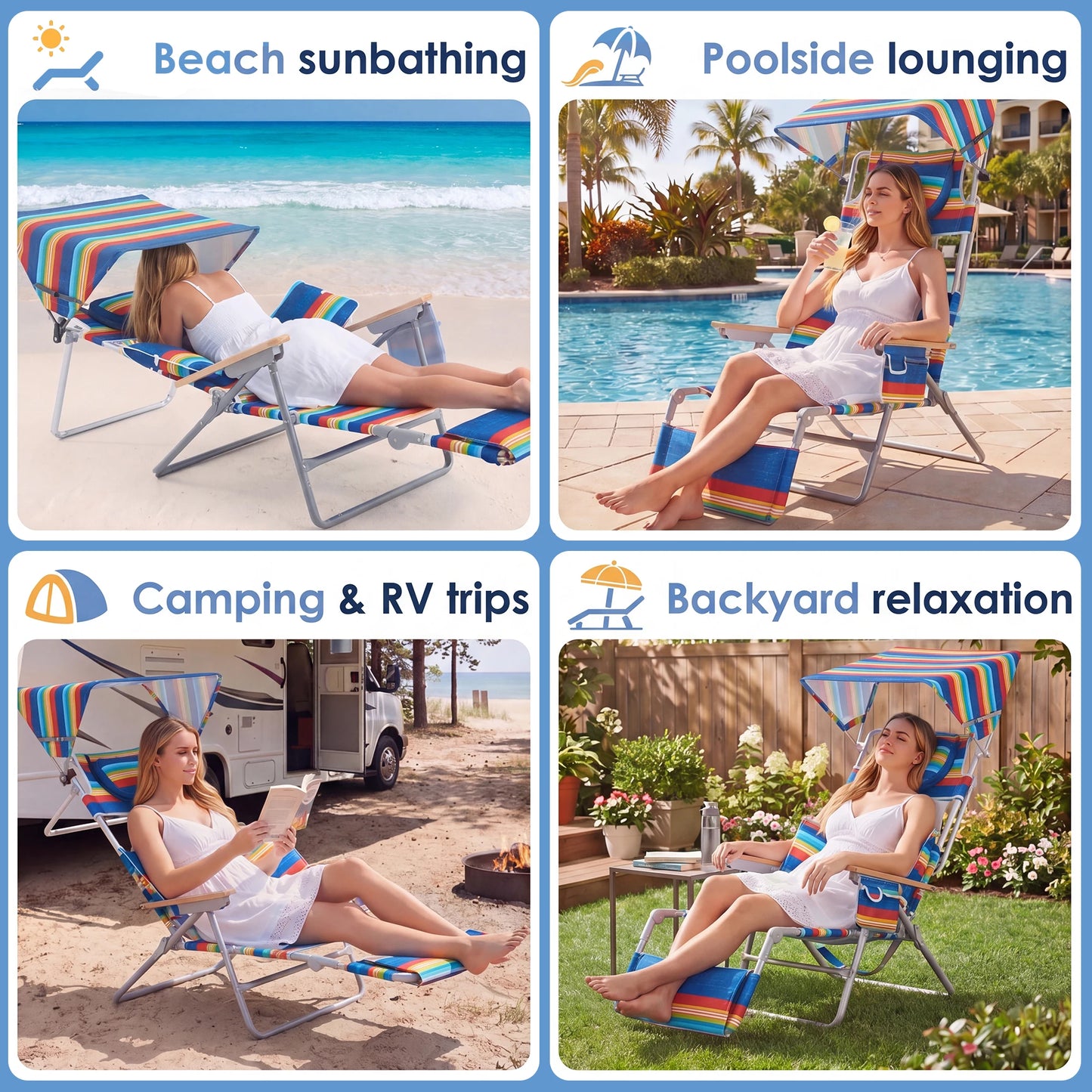 TCGBKAF Beach Chair With Canopy And 5 Position Footrest