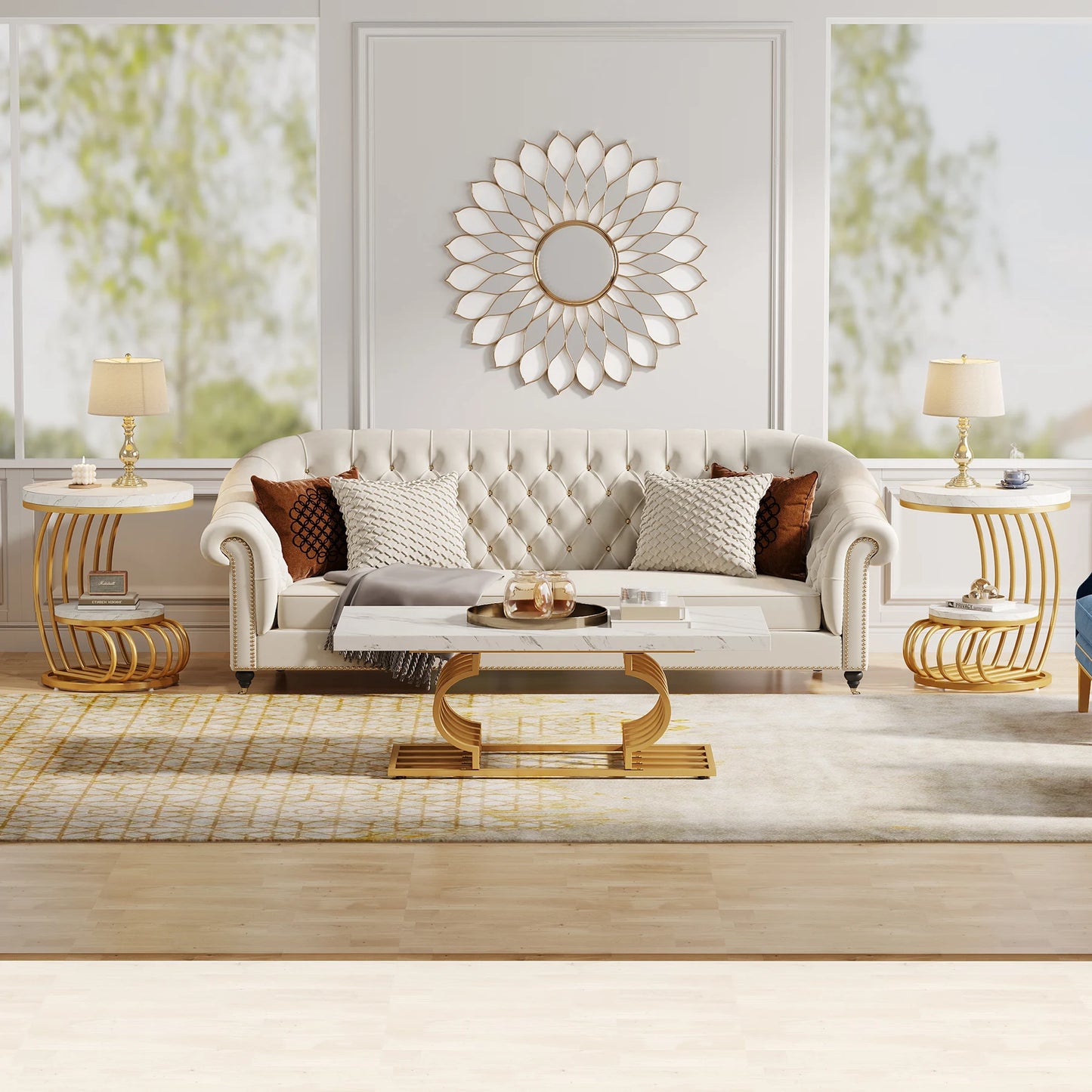 Tribesigns 2 Tier Faux Marble End Table With Storage Shelf