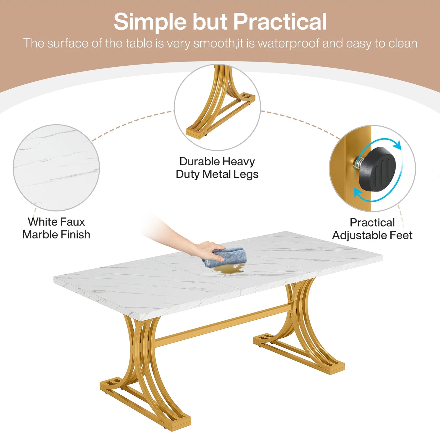 Tribesigns Modern Faux Marble Rectangular Dining Table