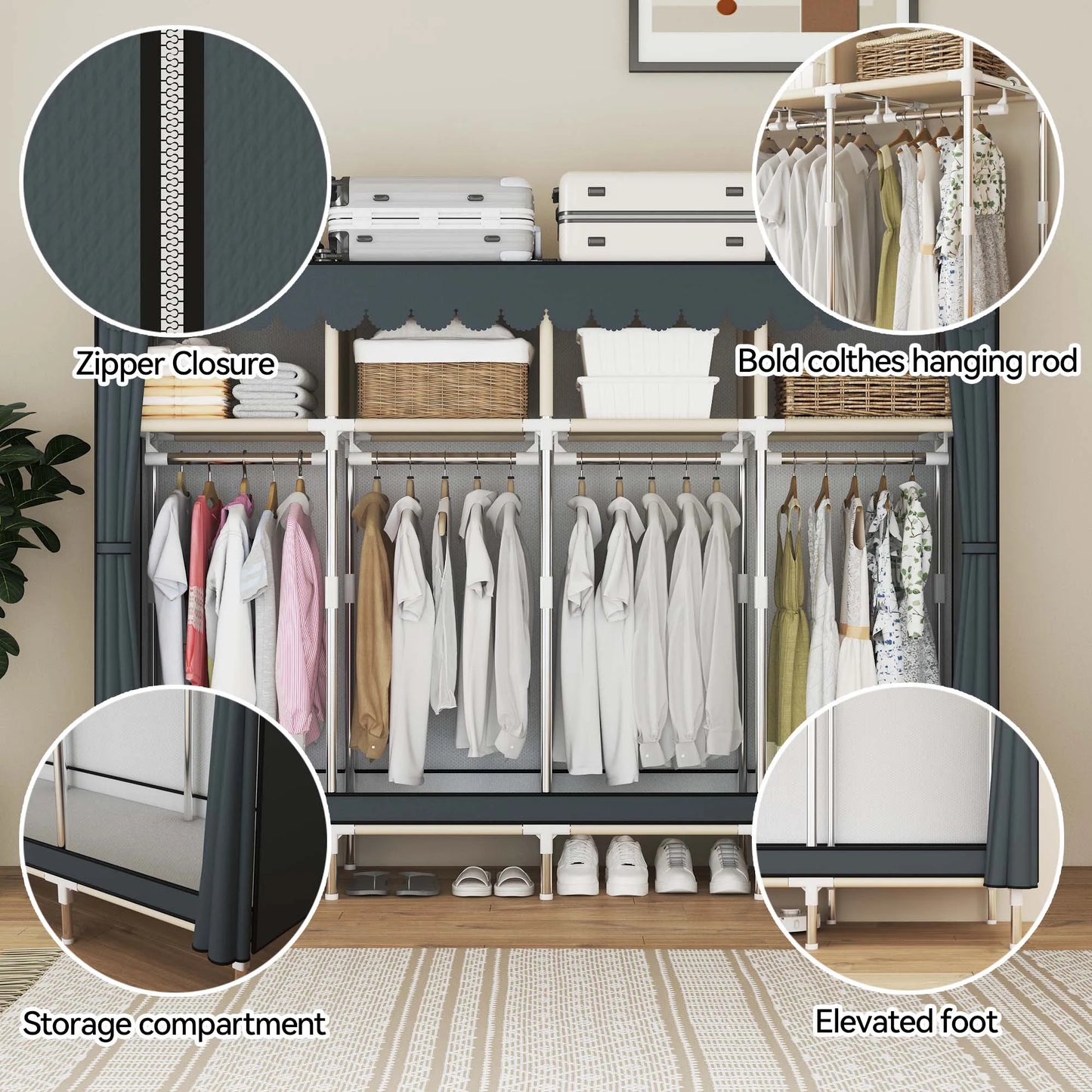79 Inch Wide Walk-in Closet with Drawers, Large Portable Wardrobe with Included Dust Cover, Storage for Bedroom Apartment