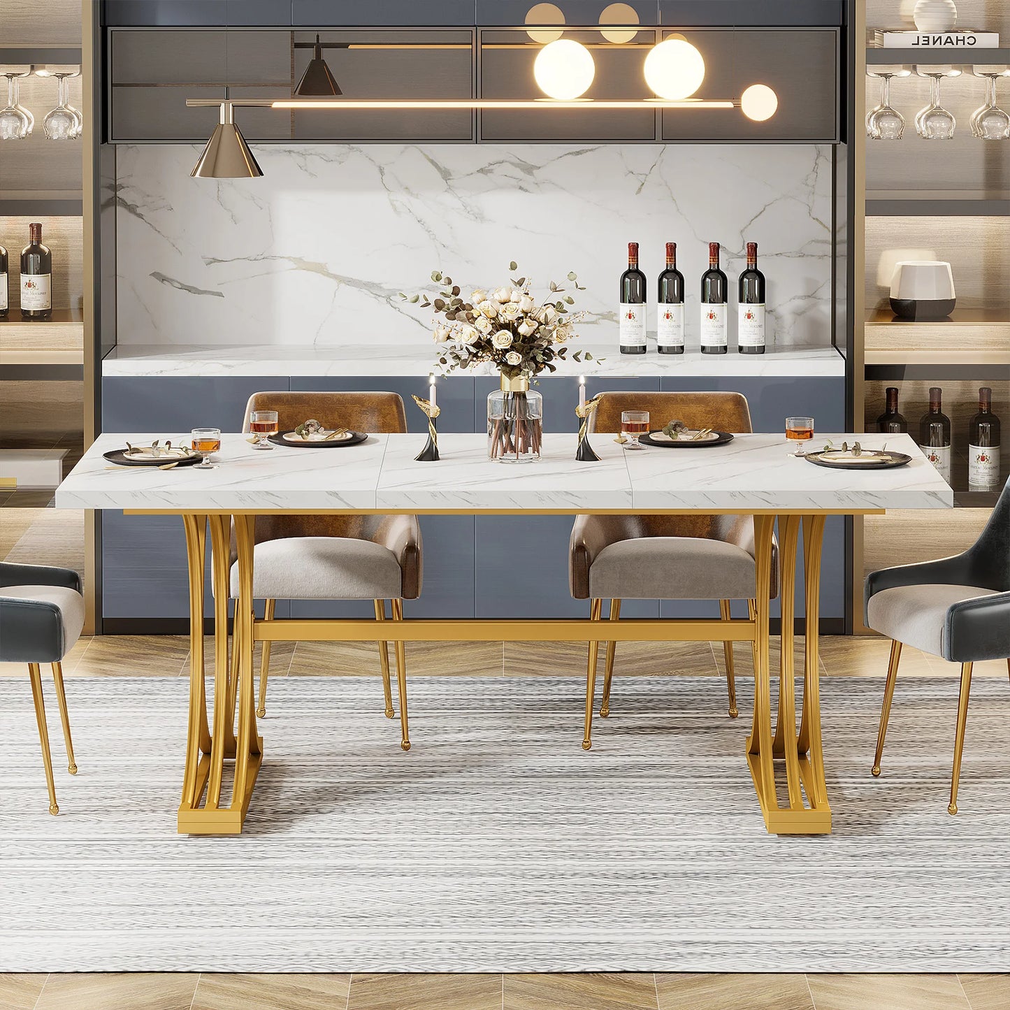Tribesigns Modern Faux Marble Rectangular Dining Table
