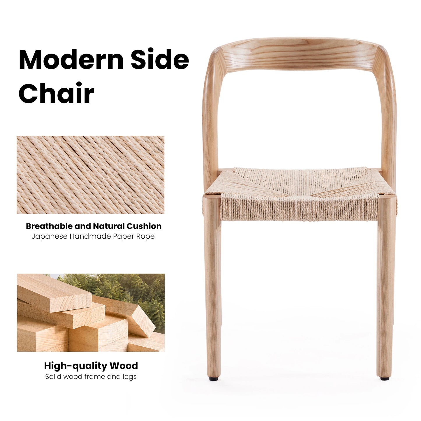 FARINI Set of 2 Ash Wood Stackable Dining Chairs Modern