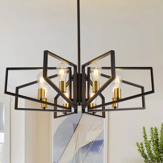 Geometric Eight Light Pendant Chandelier With Adjustable Height