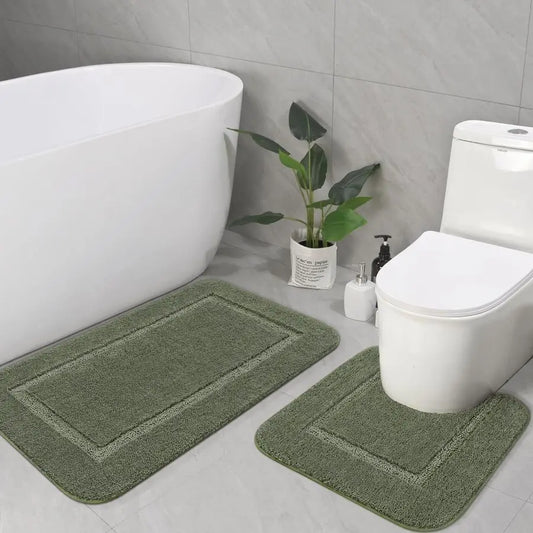 Bathroom Rug Set Sage Green, Soft Bath Rug Set 2 Piece Set, Toilet Mat UShaped 20x20 and 34x20 Bath Rugs, Quickly Dry Mats for B