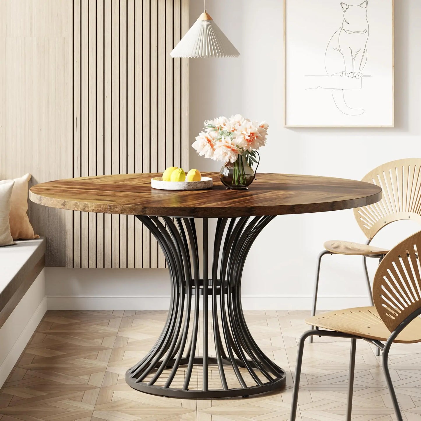 Tribesigns Round Dining Table For 4-6 People Farmhouse Kitchen