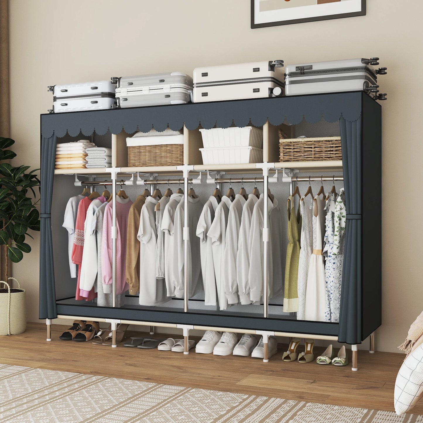 79 Inch Wide Walk-in Closet with Drawers, Large Portable Wardrobe with Included Dust Cover, Storage for Bedroom Apartment
