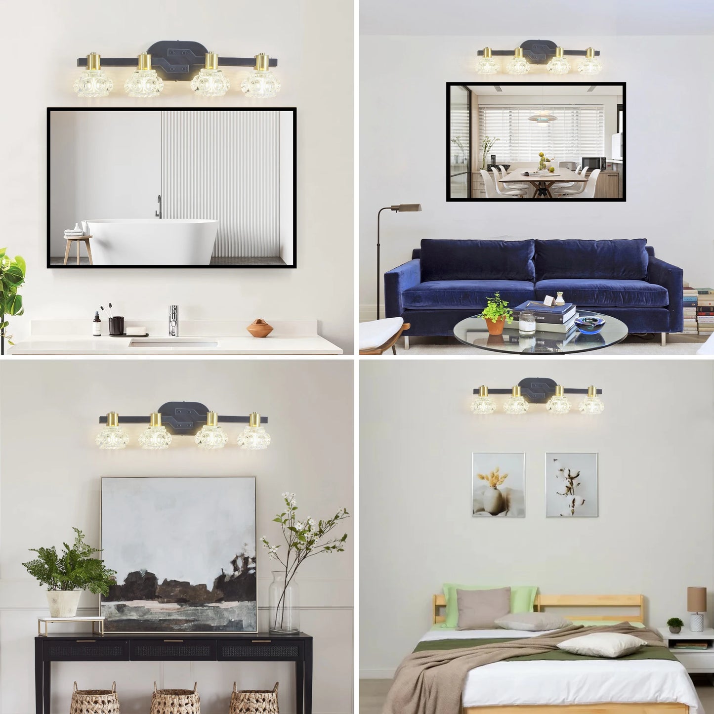 ARLGSITE Vintage Four Light Wall Sconce With Crystal Shades