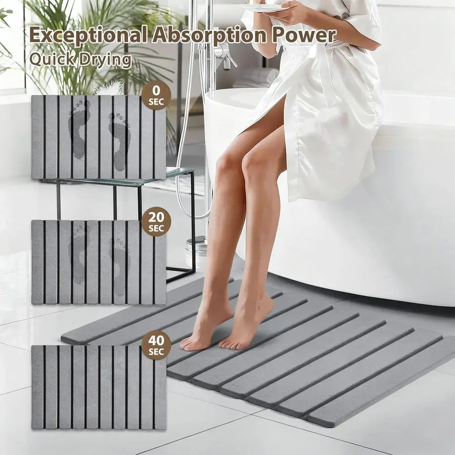 Stone Bath Mat for Bathroom with Absorbing Tray, 2Piece Set Includes 24x16 Inch Quick Drying Diatomaceous Earth Bath Mat amp 8x4