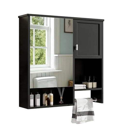 Medicine Cabinet for Bathroom, Wall Mount Bathroom Cabinet with Mirror, Open Shelf, and Towel Bar, 29.5" W x 28.7", Customized