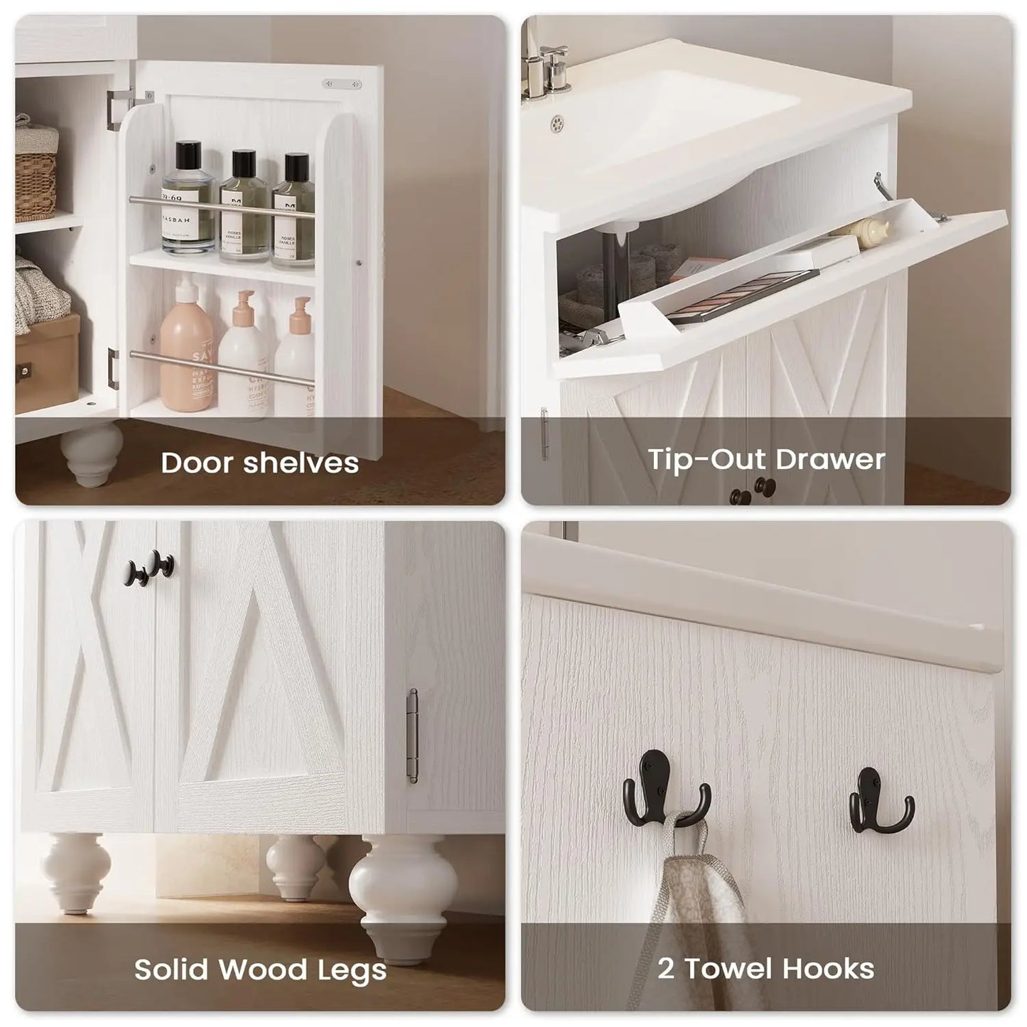 30 Inch Bathroom Vanity with Sink Easy-to-Install Farmhouse Bathroom Sink 2-Tier Storage Areas with Adjustable, Customized