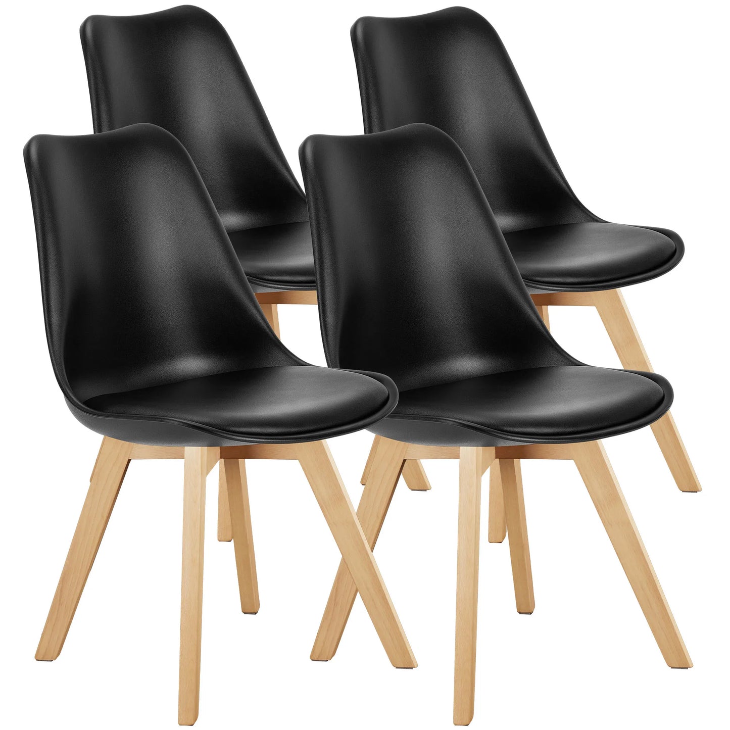 JHK PU Leather Dining Chairs Set Of Four Wooden Legs