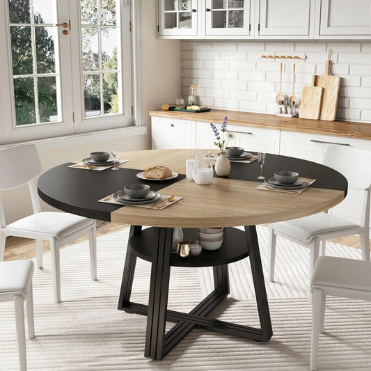 HobbyLane Farmhouse Round Dining Table With Scratch Proof Wood Top Seats 4 To 6