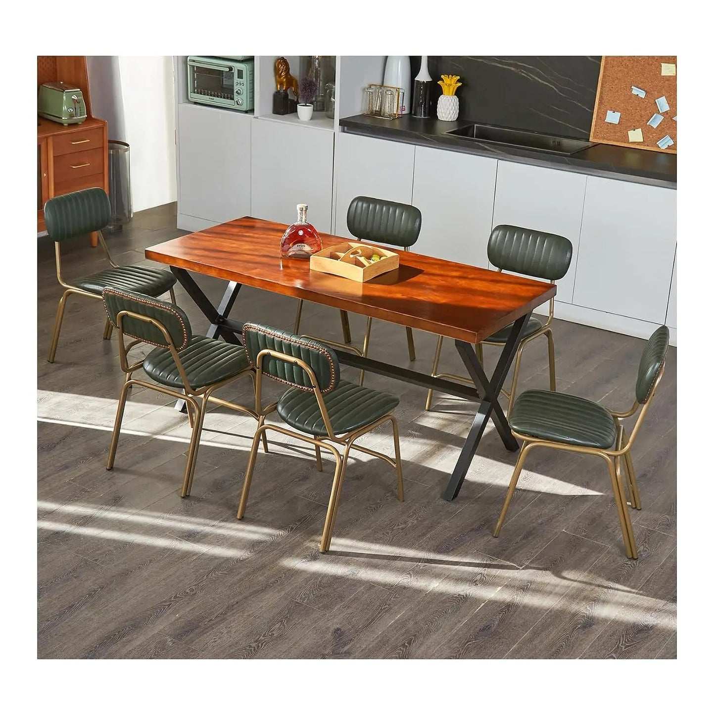 Mid Century Modern Dining Chairs Set of 6 Faux Leather Upholstered Seats