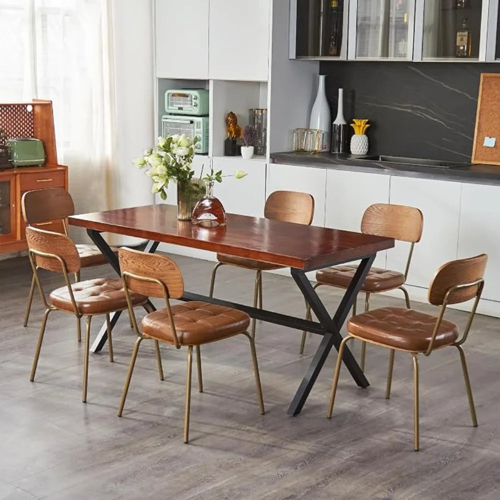 Mid Century Modern Dining Chairs Set of 6 Faux Leather Upholstered Seats