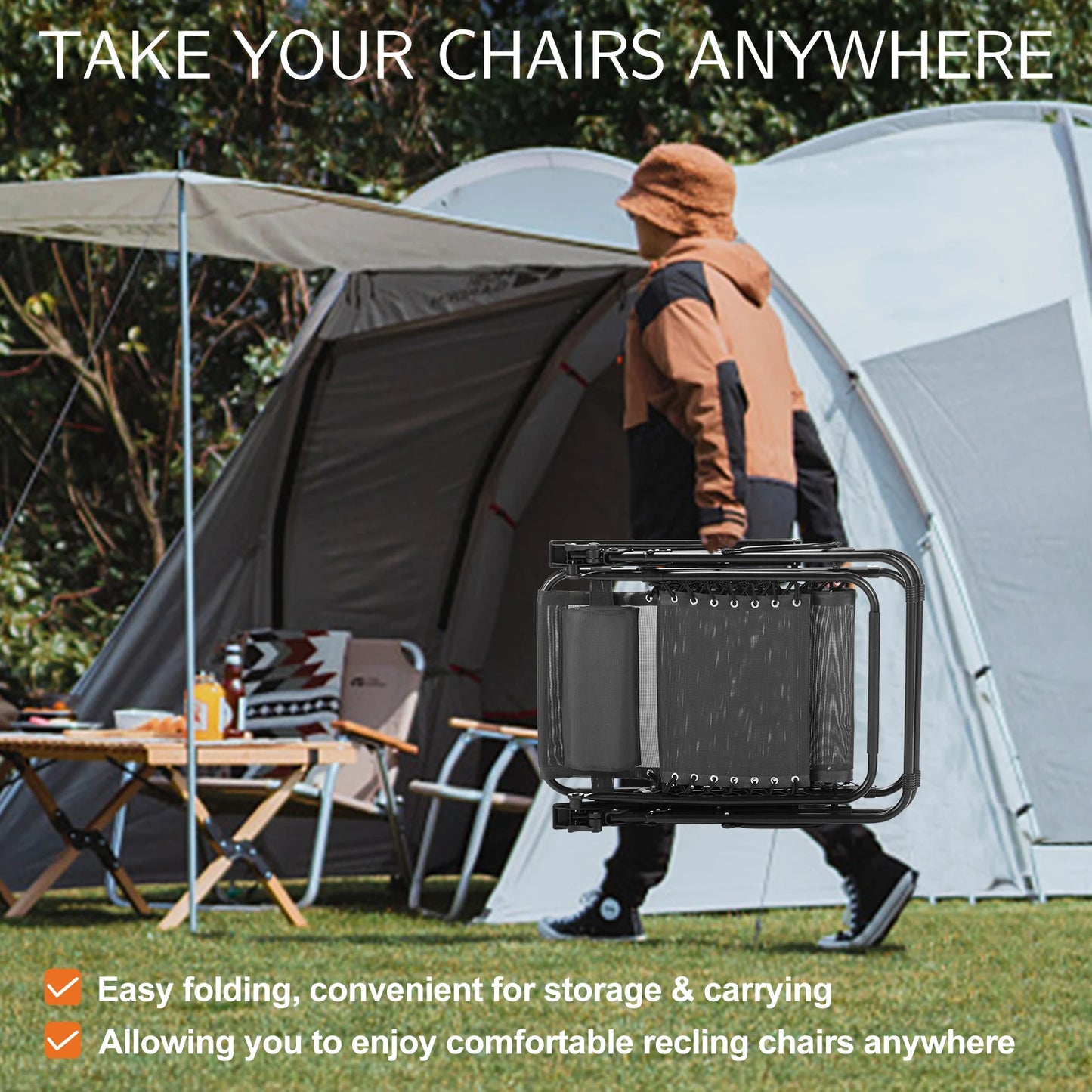 JHK Zero Gravity Portable Recliner Outdoor Patio Cup Holder Trays