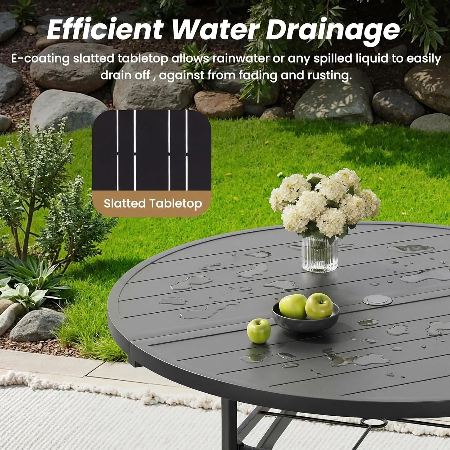 FARINI Outdoor Round Patio Dining Table With Umbrella Hole Metal