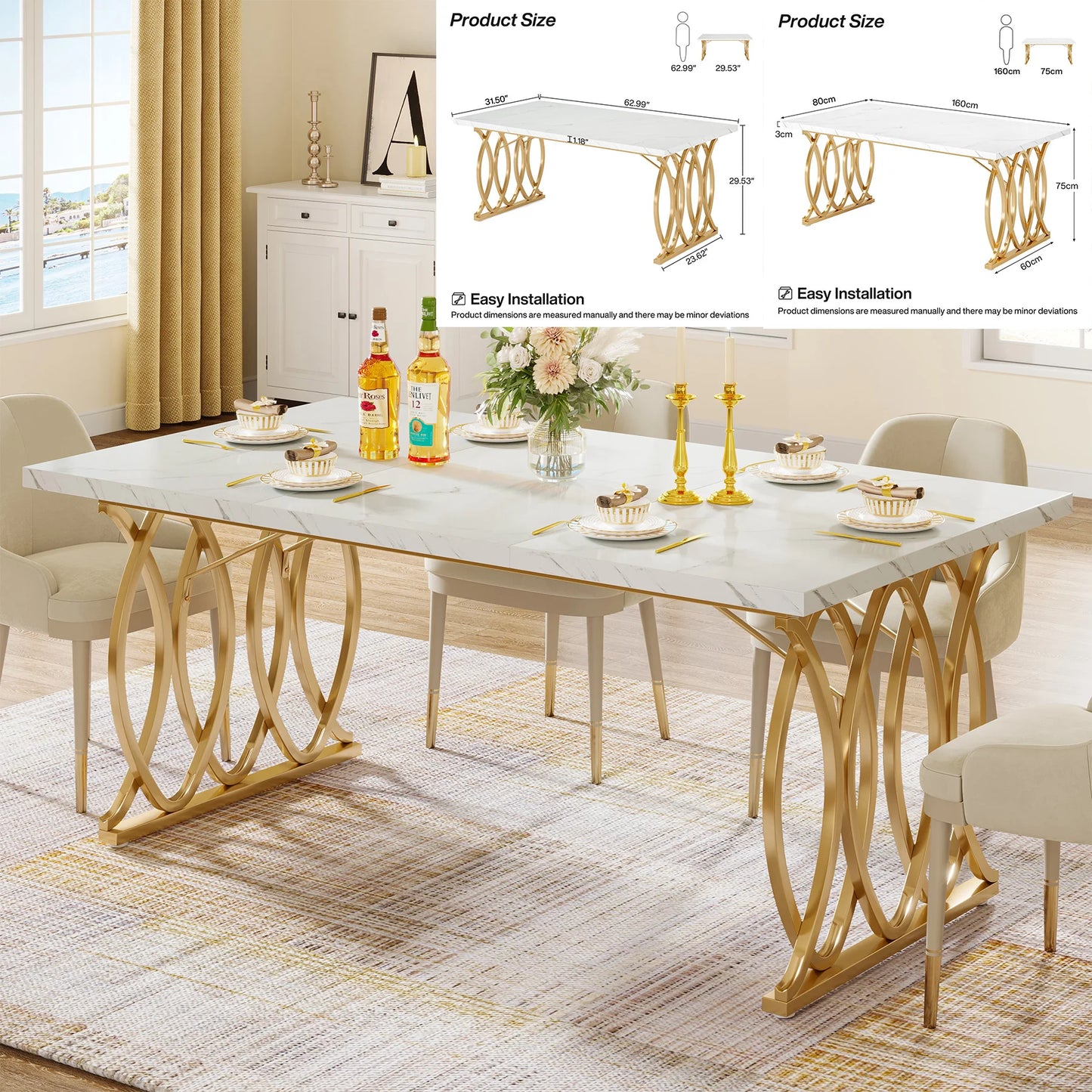 Tribesigns Modern Faux Marble Rectangular Dining Table