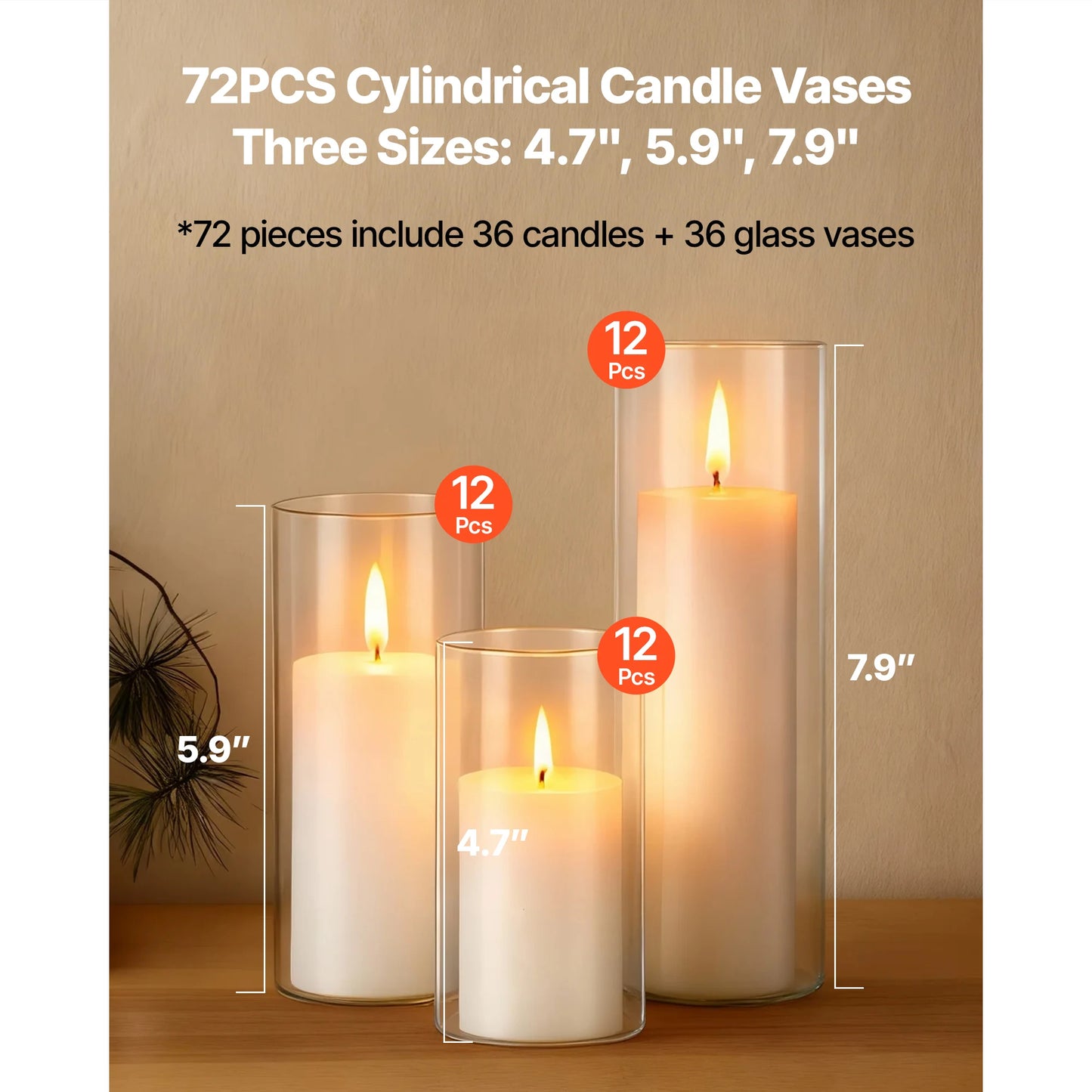 Pillar Candles And Glass Vases Set For Wedding Centerpieces