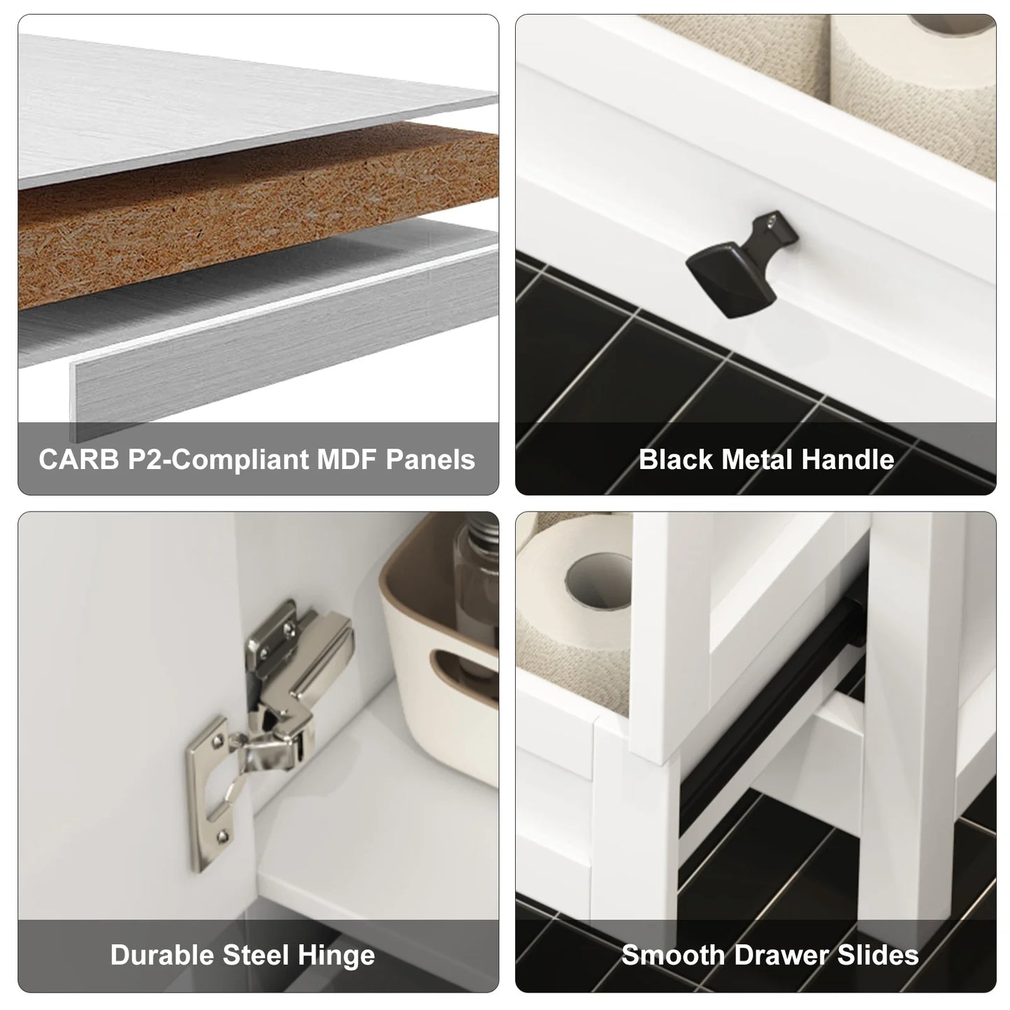 47'' Double-Sink Freestanding Vanity with Drawers & Cabinet White Modern Bathroom Storage Vanity Set for Home Bath Organizer