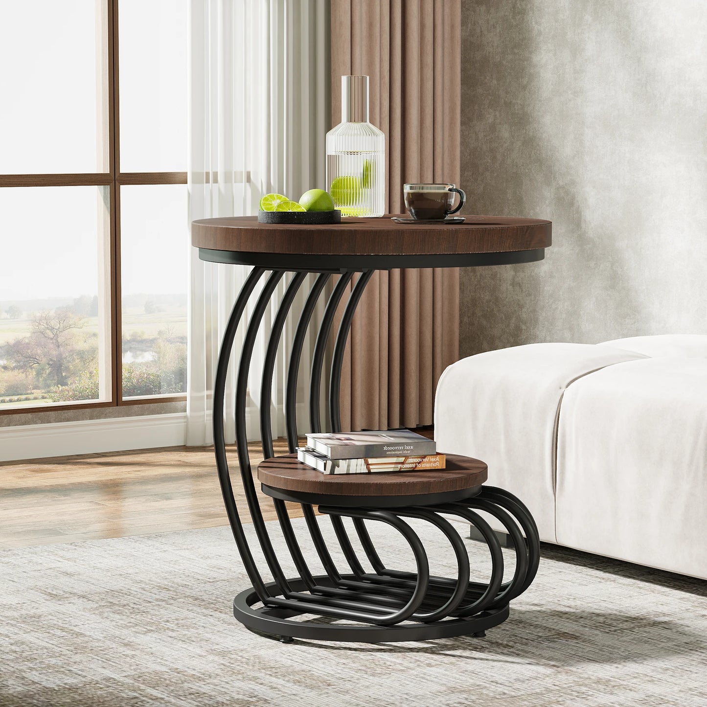Tribesigns 2 Tier Faux Marble End Table With Storage Shelf