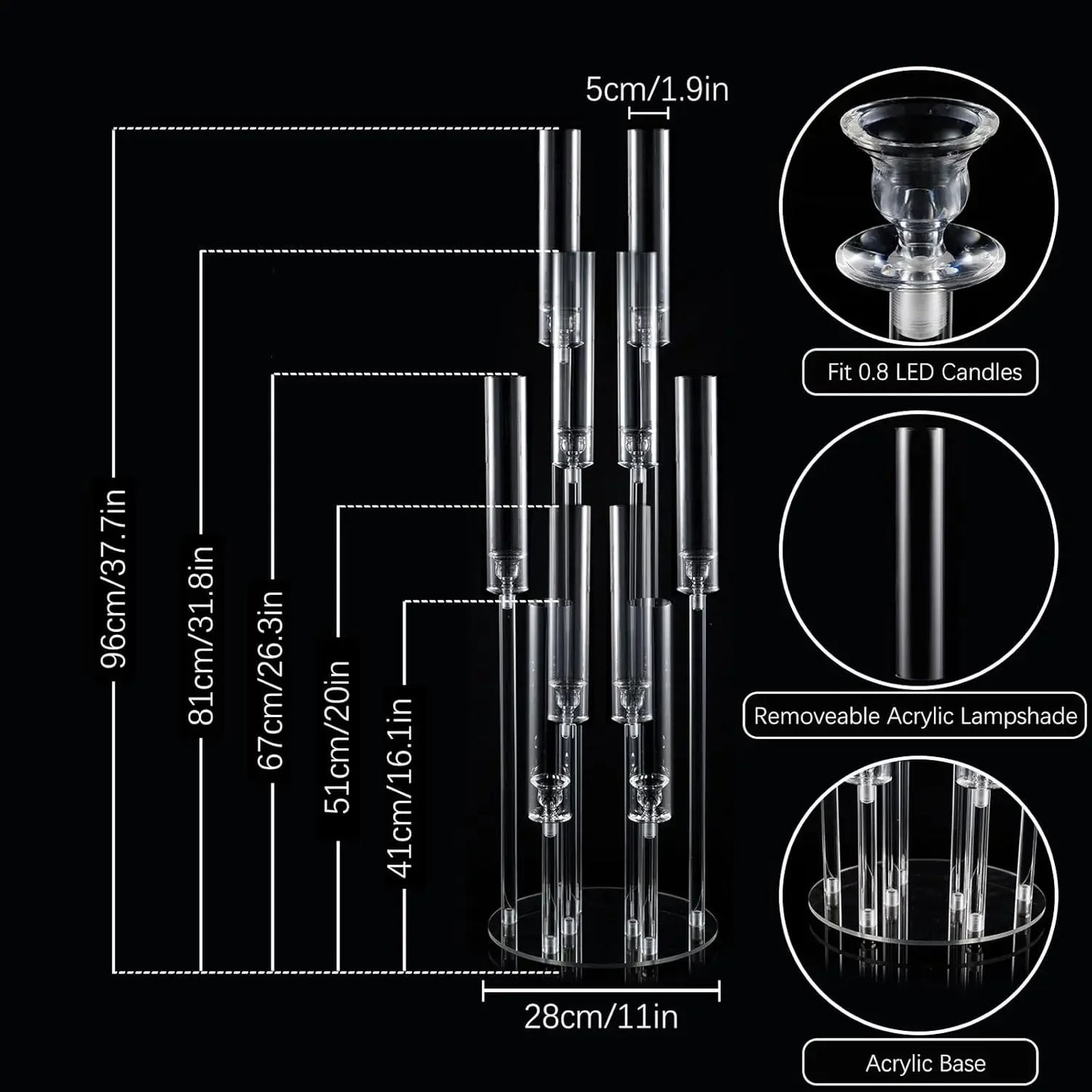Vincigant 10 Arm Acrylic Candelabra Centerpiece For Weddings