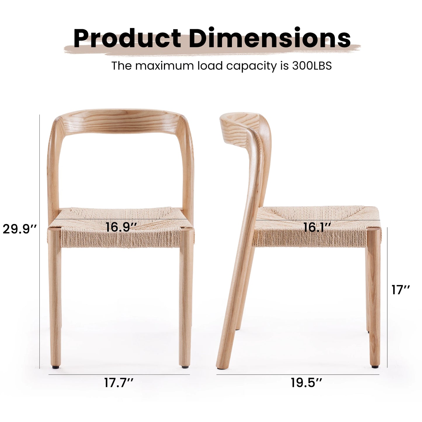 FARINI Set of 2 Ash Wood Stackable Dining Chairs Modern