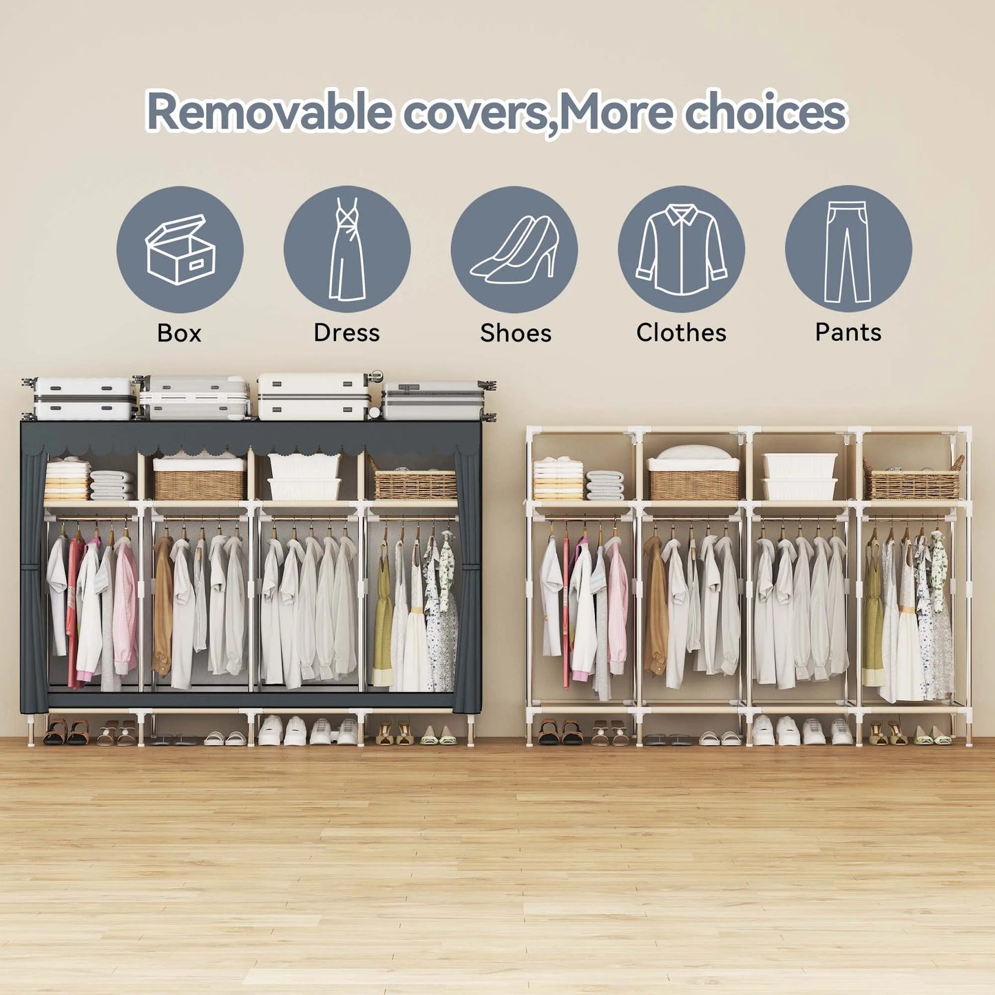 79 Inch Wide Walk-in Closet with Drawers, Large Portable Wardrobe with Included Dust Cover, Storage for Bedroom Apartment