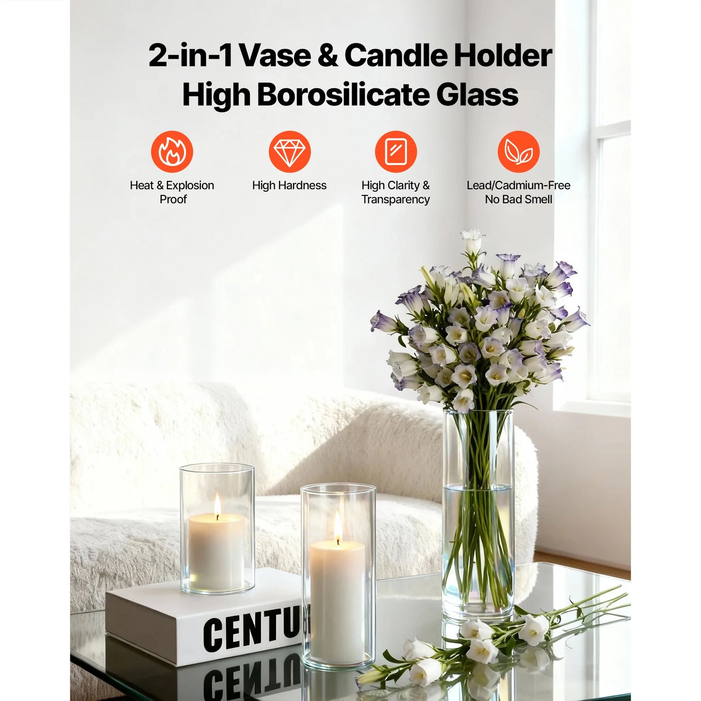 Pillar Candles And Glass Vases Set For Wedding Centerpieces