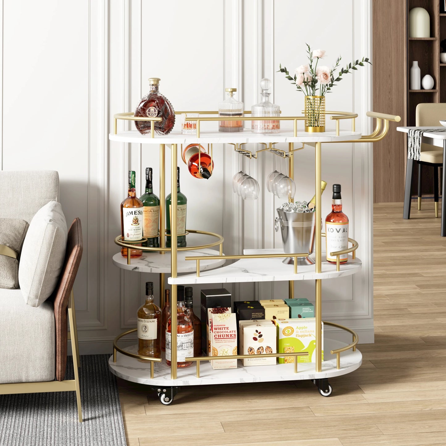 TWISTER.CK Bar Cart With 4 Tier Storage On Wheels Serving