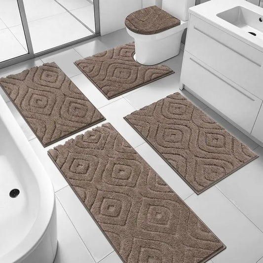 Bathroom Rugs Sets 5 Piece, Ultra Soft Absorbent Bath Mat for Bathroom, Non Slip Washable Bath Rug Set with Toilet Cover, Plush