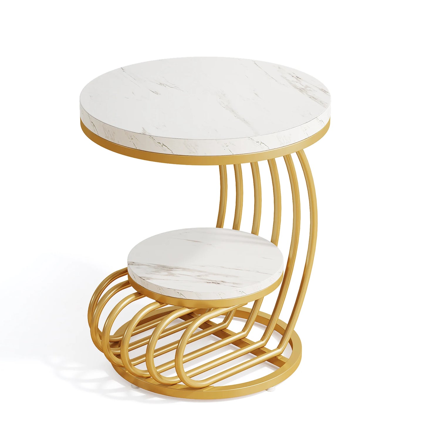 Tribesigns 2 Tier Faux Marble End Table With Storage Shelf