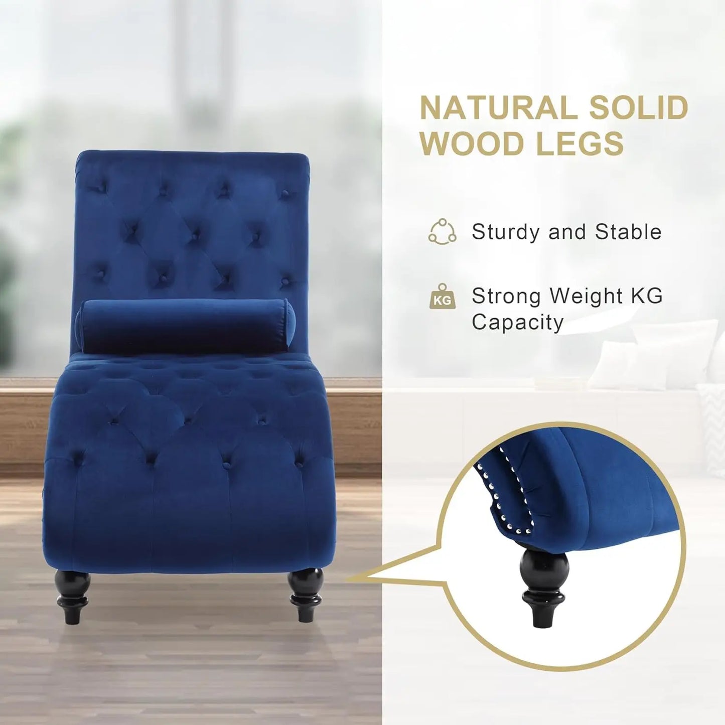 Velvet Chaise Lounge Indoor,Button-Tufted Upholstered Chaise Lounge Chair with Pillow for Bedroom Living Room, Customized