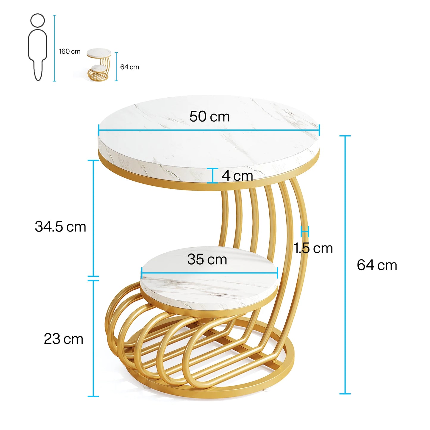 Tribesigns 2 Tier Faux Marble End Table With Storage Shelf