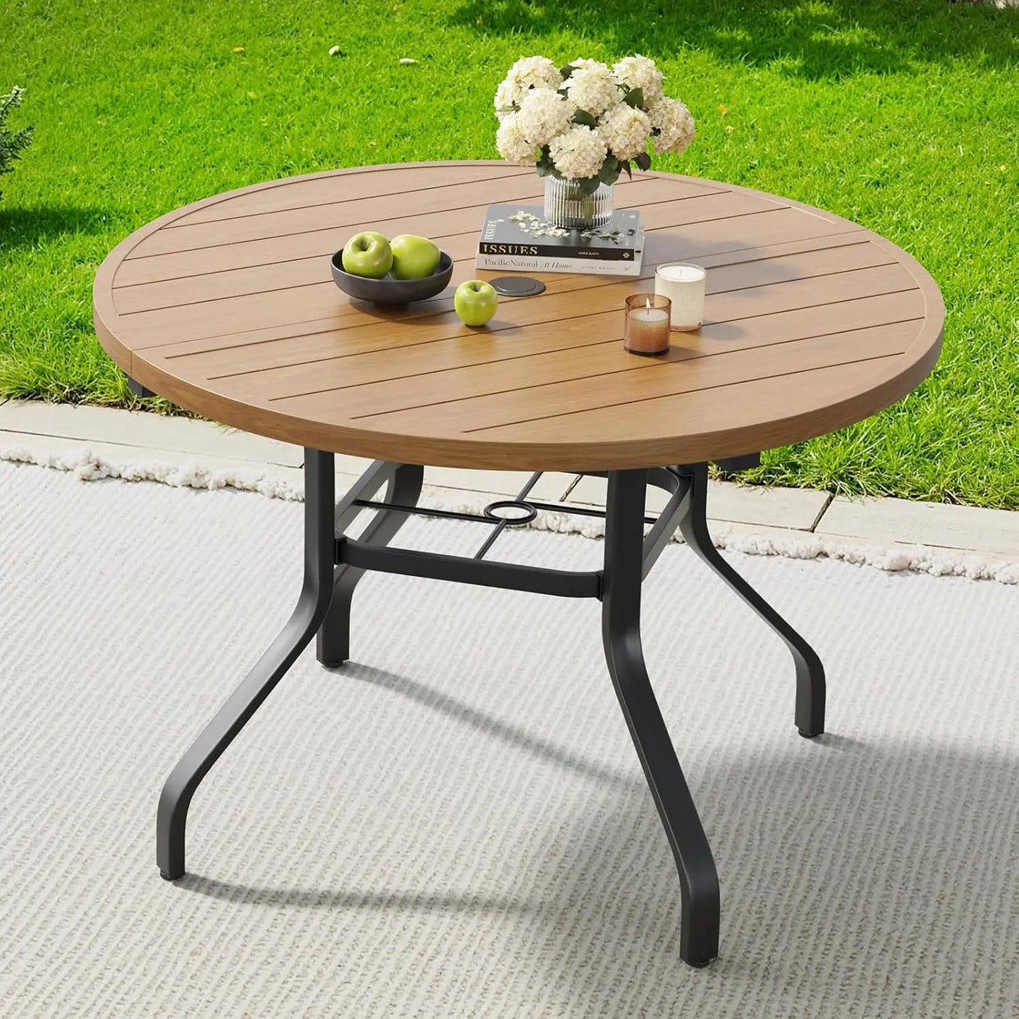 FARINI Outdoor Round Patio Dining Table With Umbrella Hole Metal