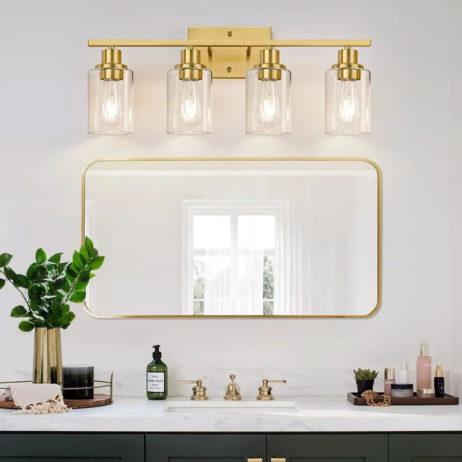 Vanity Lights with Clear Glass Shades, Brushed Gold Bathroom Light Fixtures Over Mirror, Modern Bathroom Wall Lamp for Mirror Li