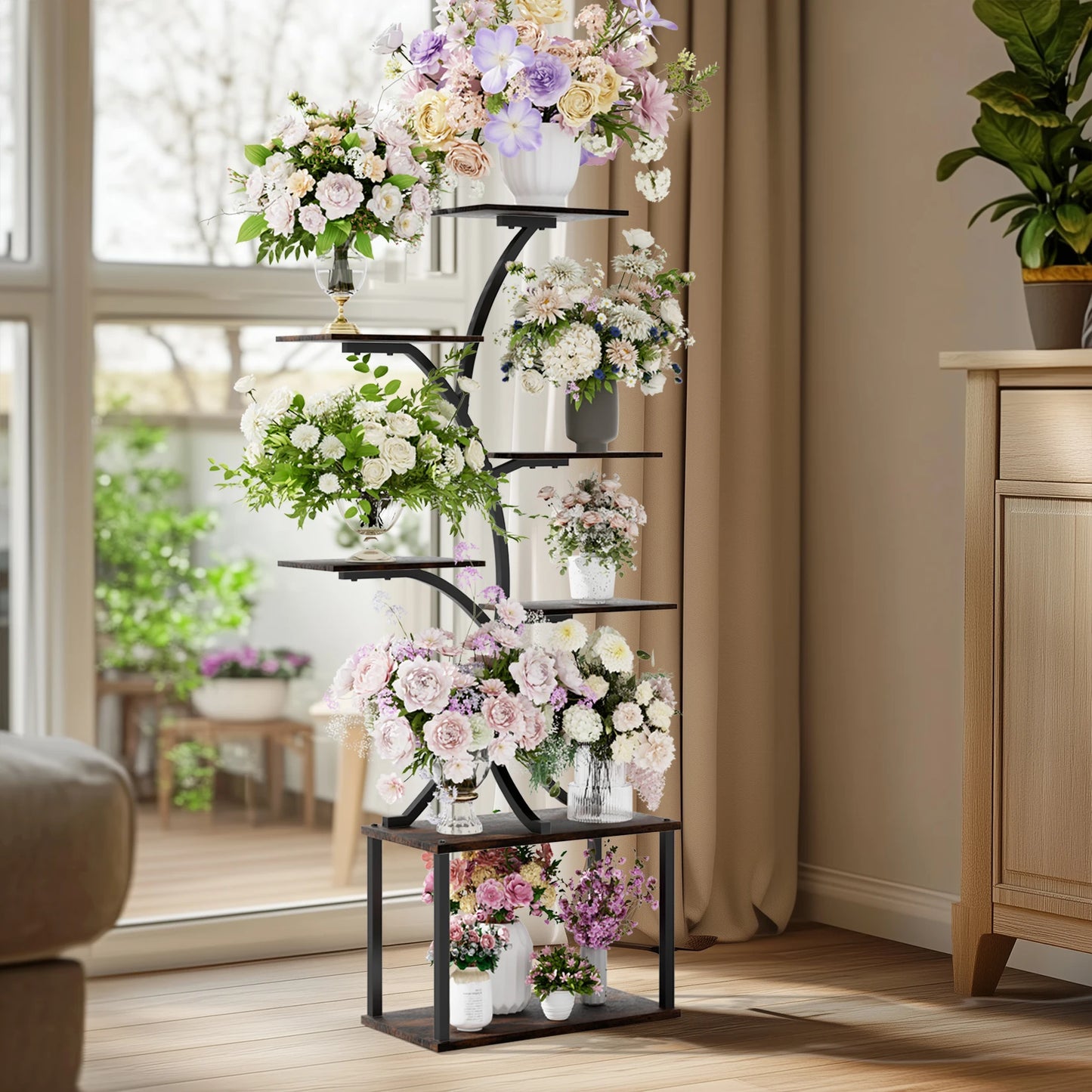 Multilayered Plant Stand Tree-Shaped Display Rack Industrial Style For Indoor