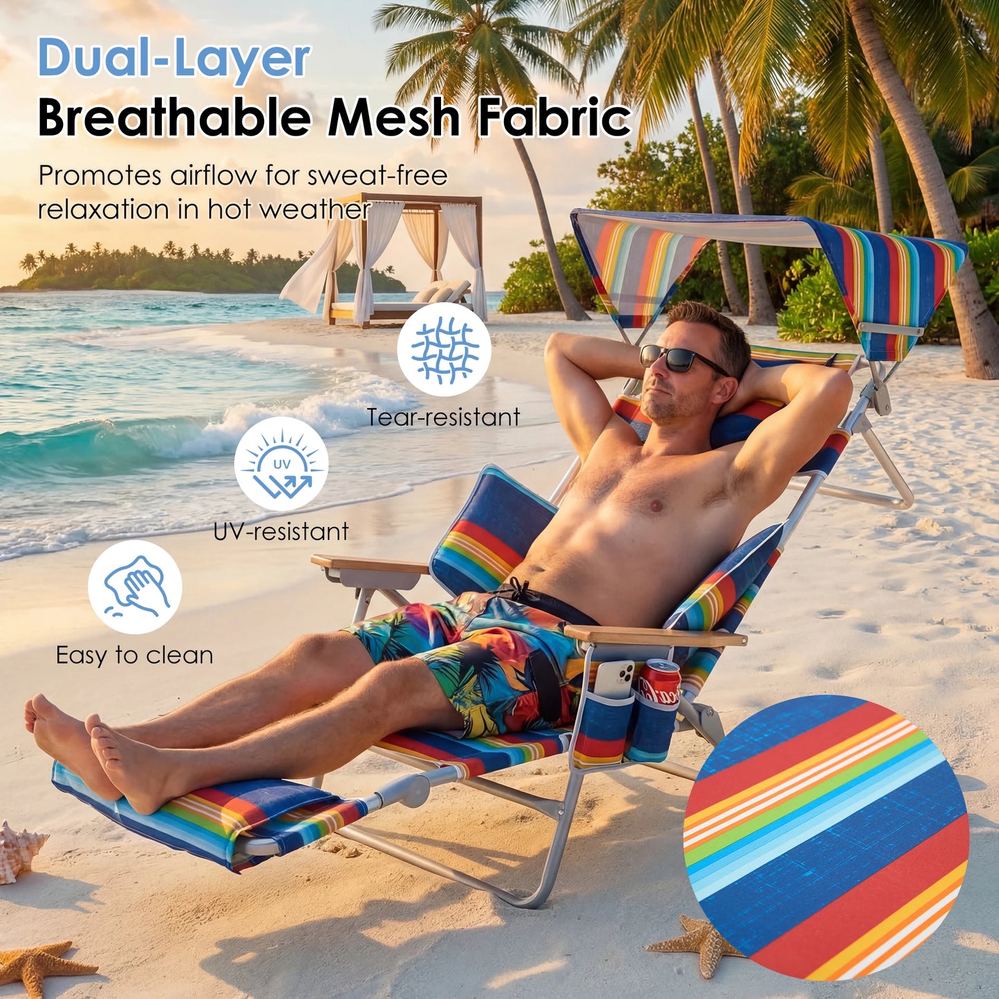 TCGBKAF Beach Chair With Canopy And 5 Position Footrest