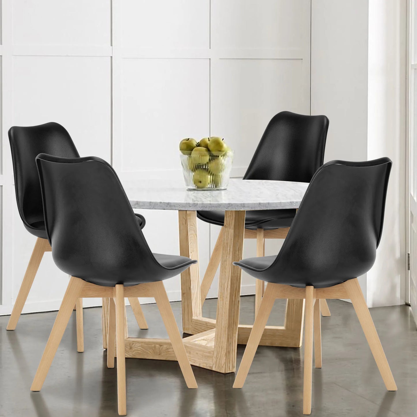 JHK PU Leather Dining Chairs Set Of Four Wooden Legs