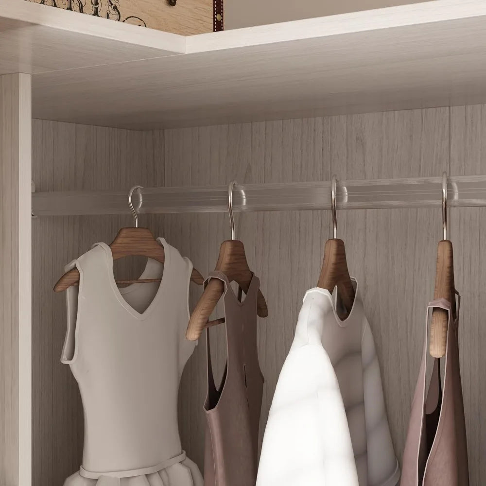 Corner Wardrobe Cabinet, Modern Wood Armoire Closet with Frosted Glass Doors, Bedroom Wardrobe with Shelves & Hanging Rod for S