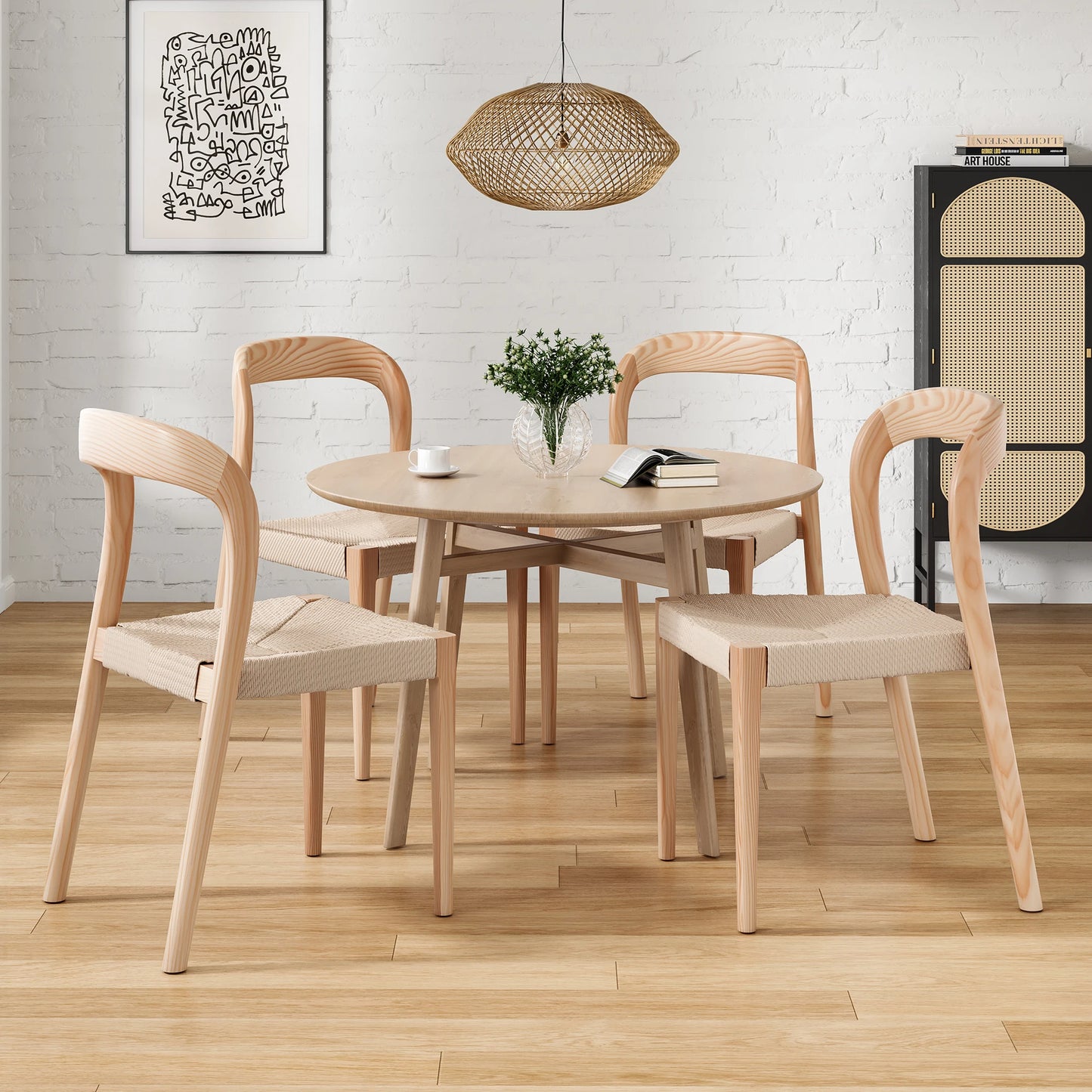 FARINI Set of 2 Ash Wood Stackable Dining Chairs Modern