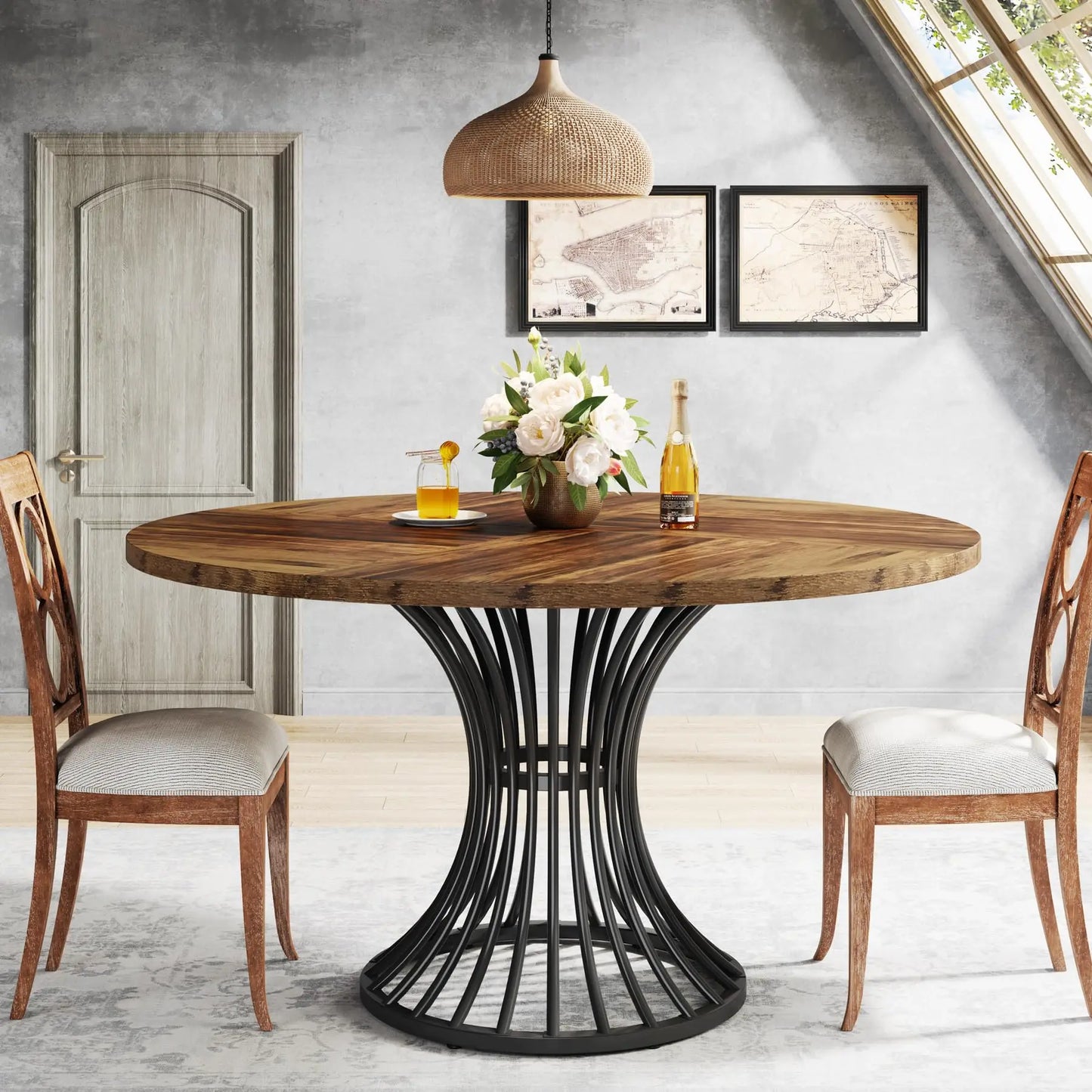 Tribesigns Round Dining Table For 4-6 People Farmhouse Kitchen