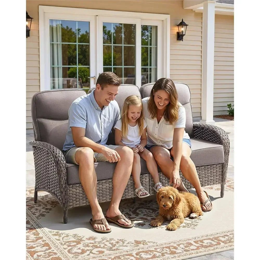Outdoor Wicker Sofa Set 3-Piece Cushions Weather-Resistant