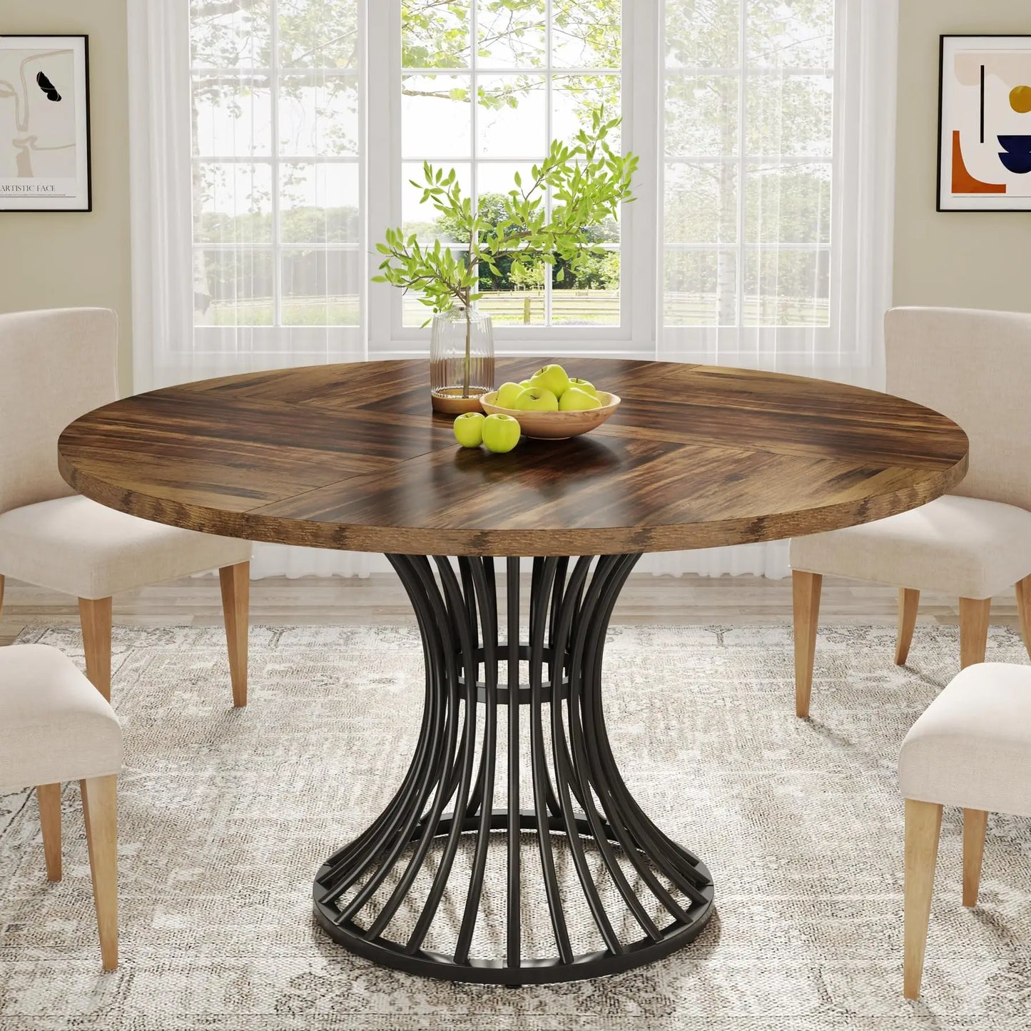 Tribesigns Round Dining Table For 4-6 People Farmhouse Kitchen