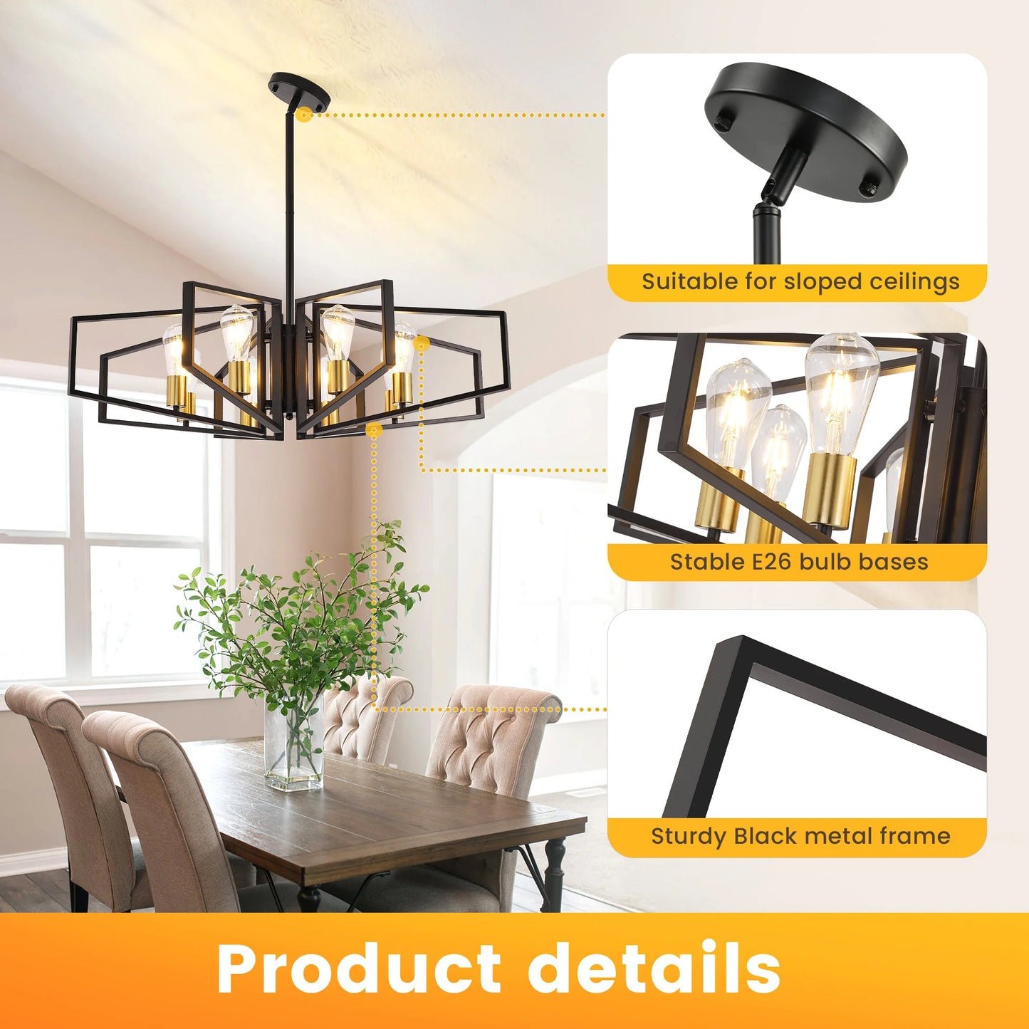 Geometric Eight Light Pendant Chandelier With Adjustable Height