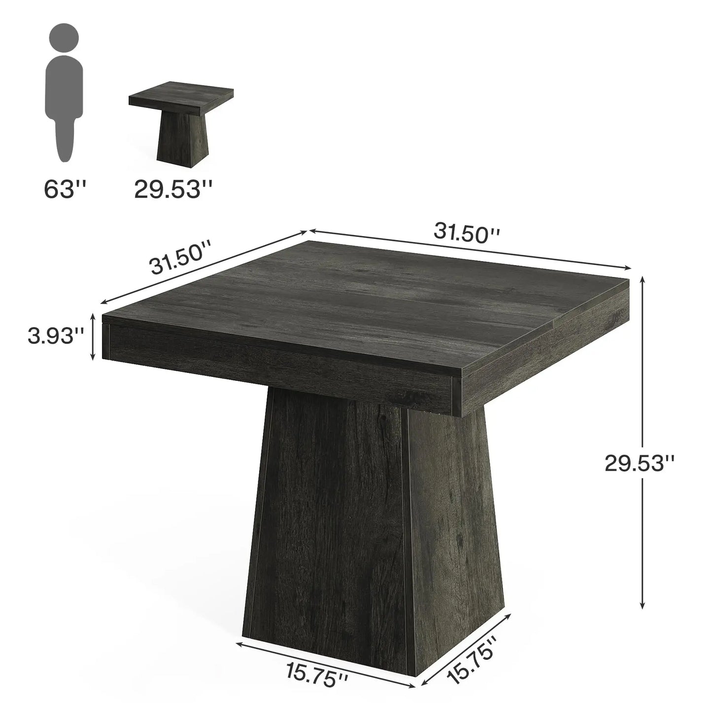 Tribesigns Square Dining Table With Sturdy Pedestal Base
